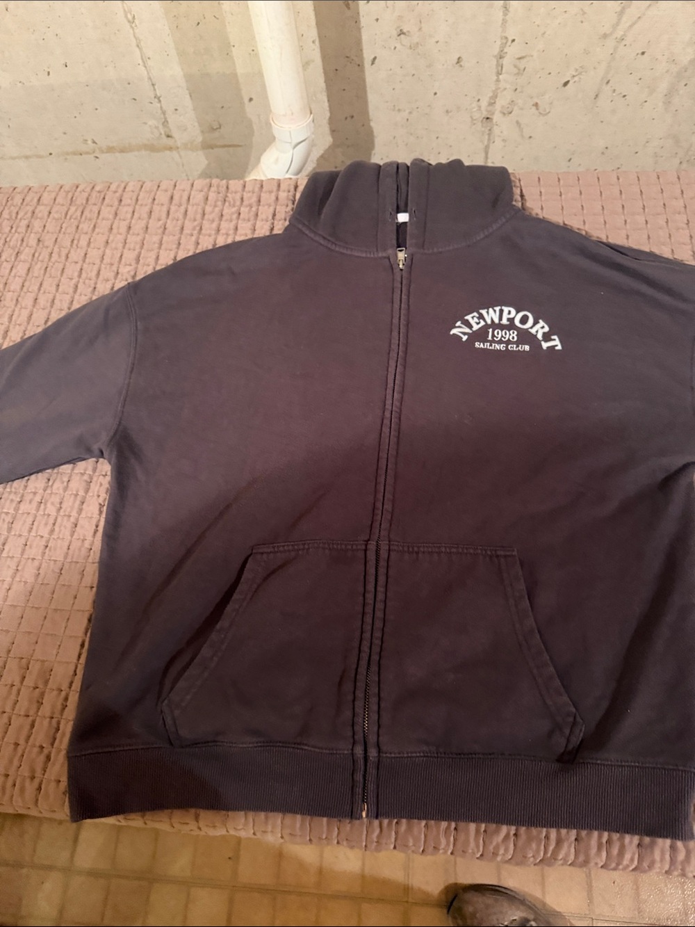 Newport Men's Black Full-Zip Hoodie with White Chest Logo